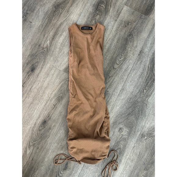 LIONESS revolve camel brown ruched Military Minds thick stretch mini dress - Picture 2 of 8